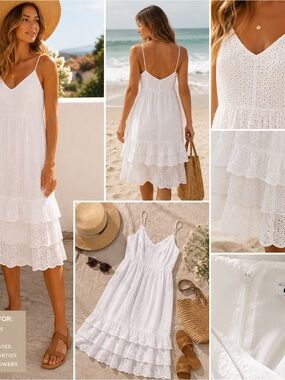 Express Eyelet Midi Dress Large White Tier Ruffle Boho Beach Coastal Cottage Y2K